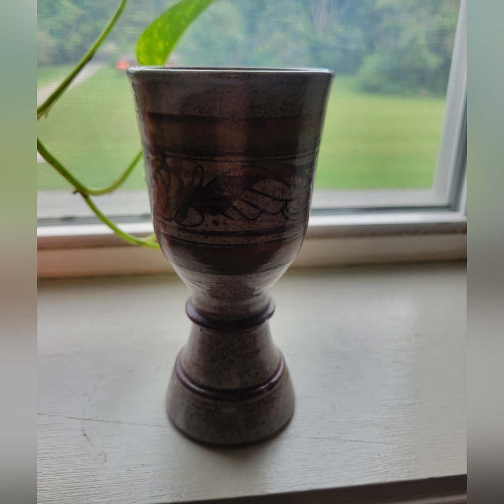 Vintage James Kachler Signed Chalice Goblet Stoneware Pottery 1980